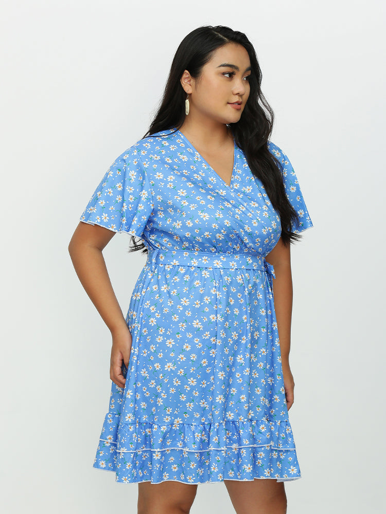 Ditsy Floral Waist Bowknot Dress