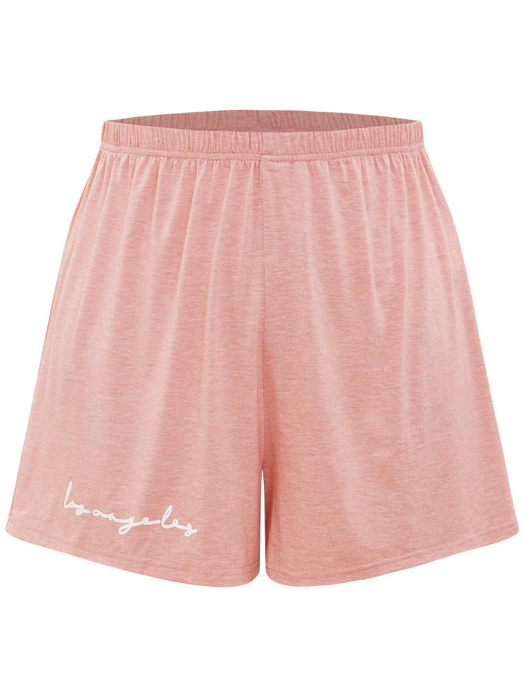 Letter Print Elastic Waist Sleep Shorts