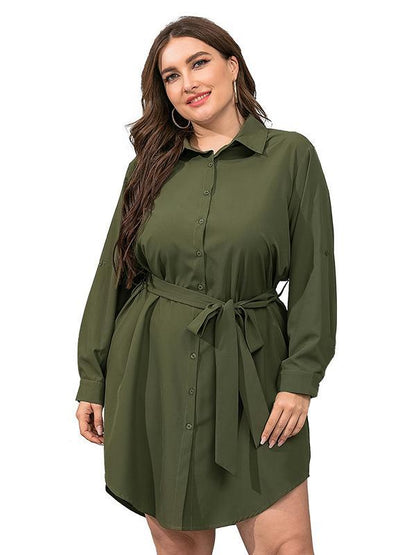 Single0breasted Belt Lapel Shirt Dress