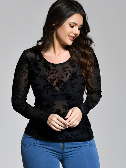 Floral Mesh Sheer T-shirt