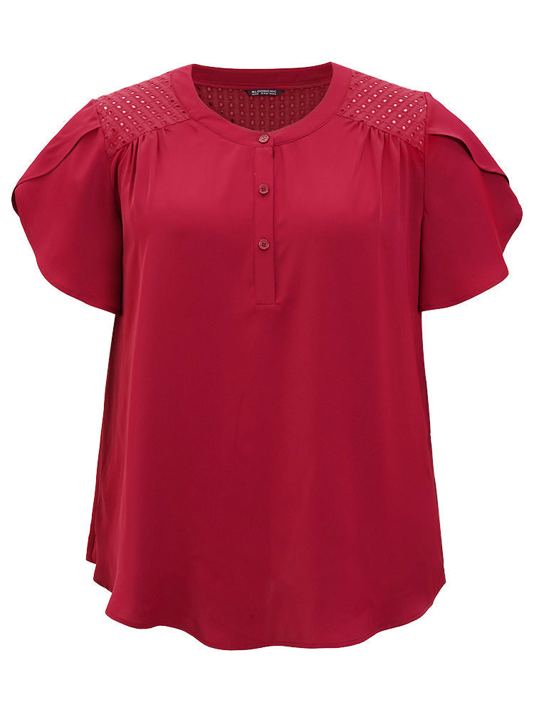 Plain Patchwork Cut Out Petal Sleeve Blouse