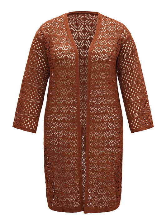 Plain Hollow Out Split Side Maxi Cardigan