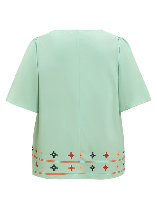 Floral Square Neck Gathered Flutter Sleeve Blouse