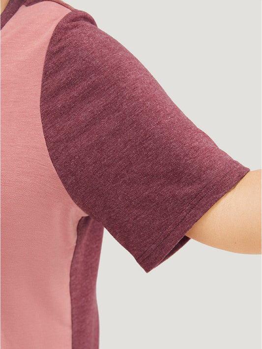 Colorblock Contrast V Neck Pocket T-shirt