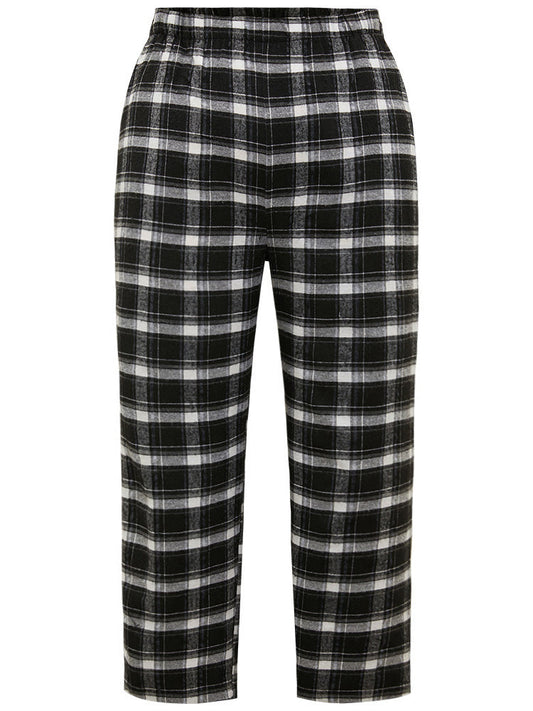 Plaid Pocket Elastic Waist Sleep Bottoms