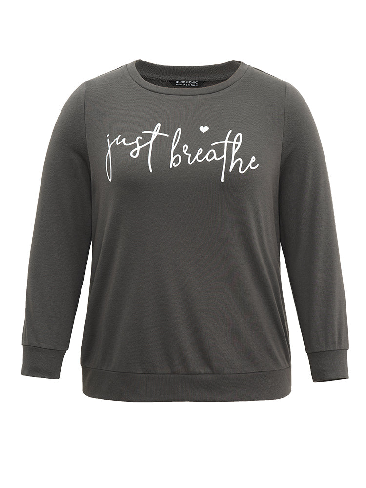 Slogan Print Round Neck Knit Sweatshirt