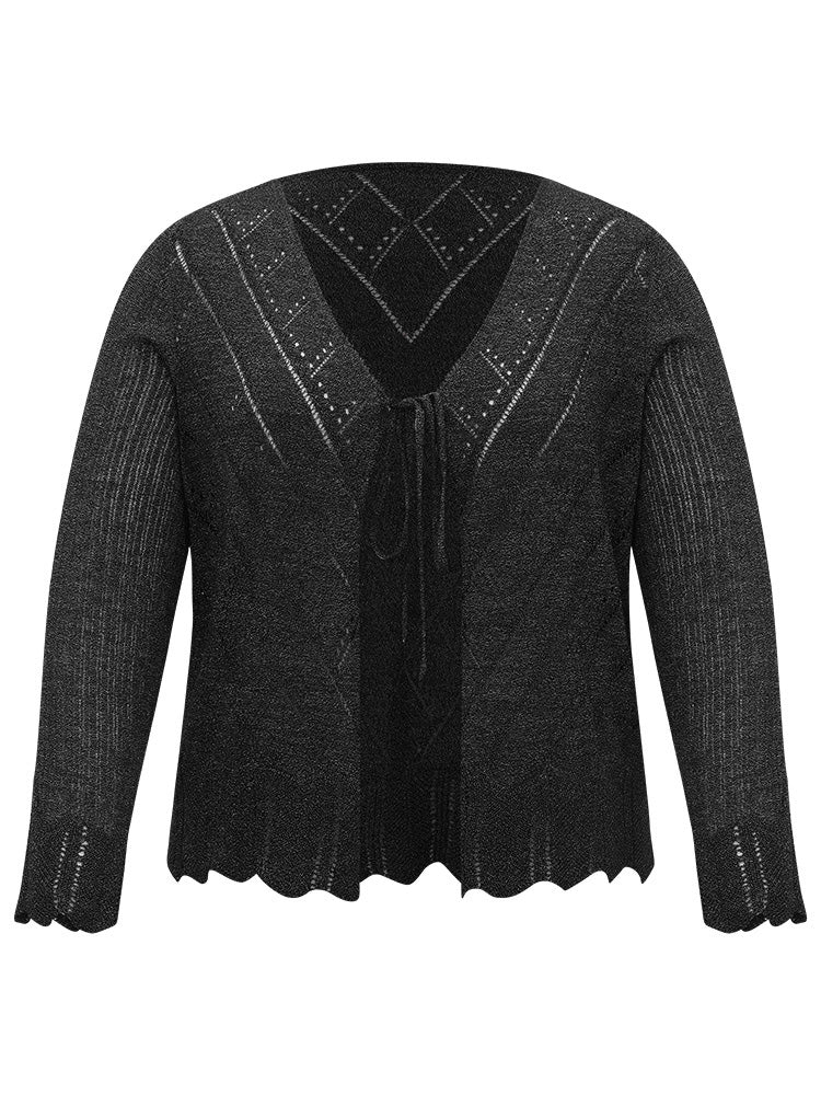 Supersoft Essentials Halloween Plain Hollow Out Ties Open Front Cardigan
