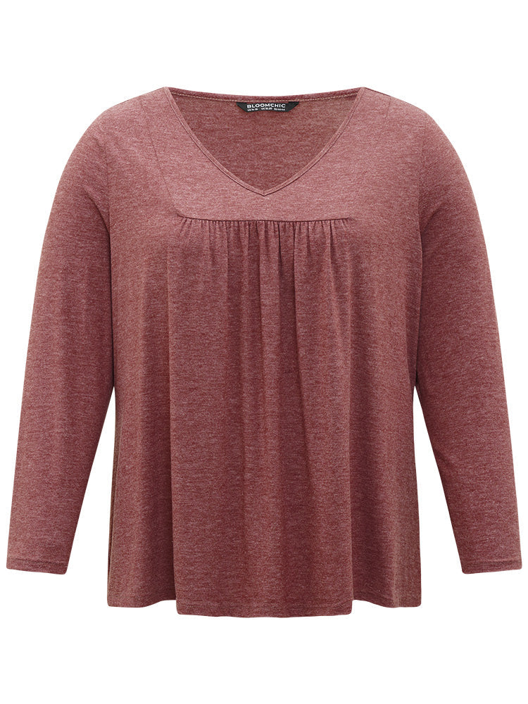 Plain V Neck Gathered T-shirt