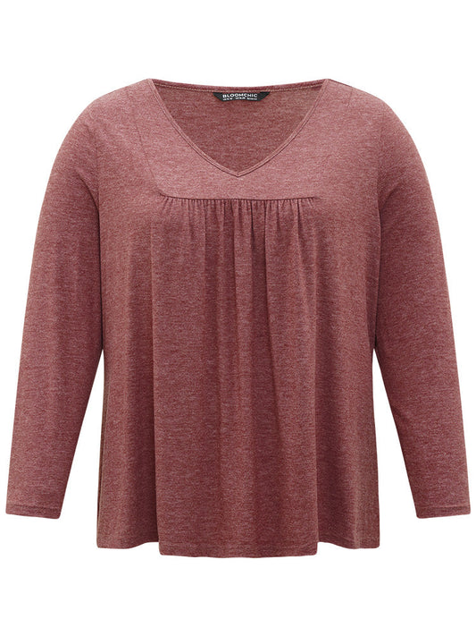 Plain V Neck Gathered T-shirt