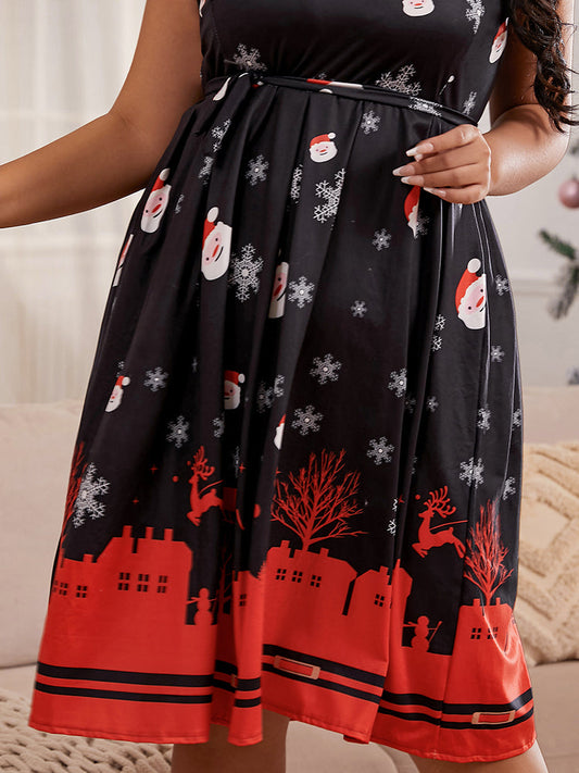 Christmas Santa Pattern Knot Sleeveless Dress