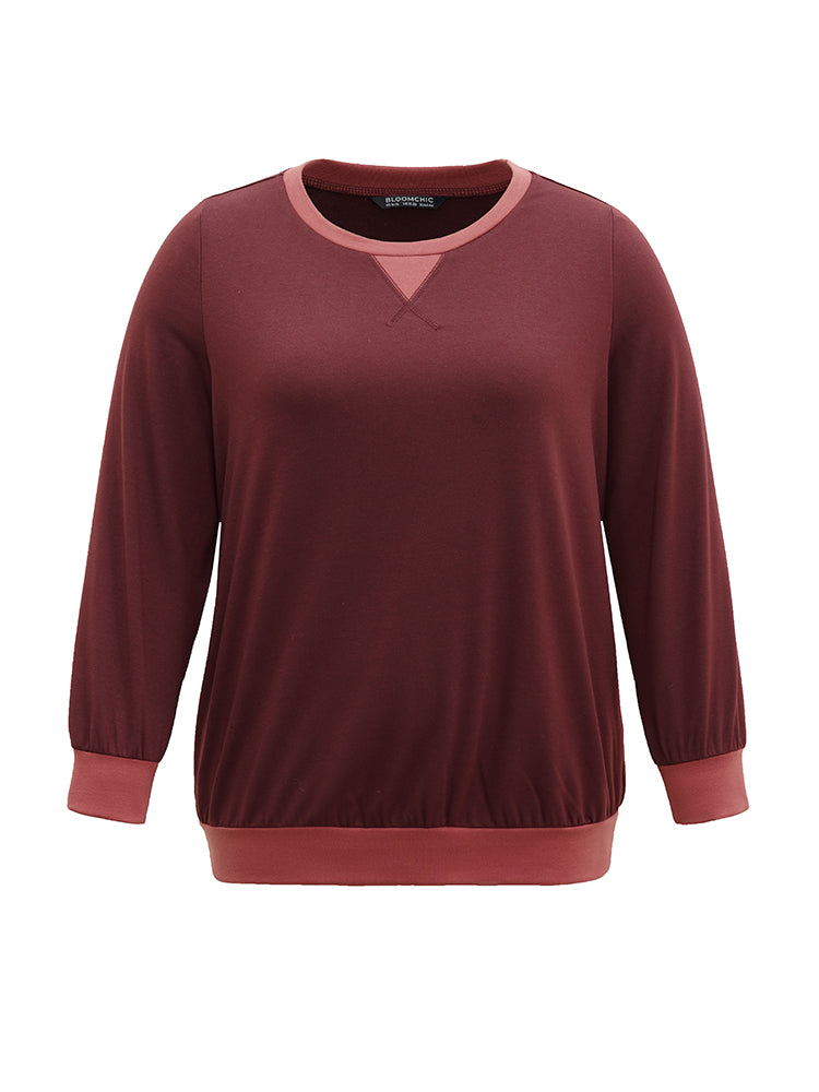 Contrast Patchwork Stitch Detail Elastic Cuffs Sweatshirt