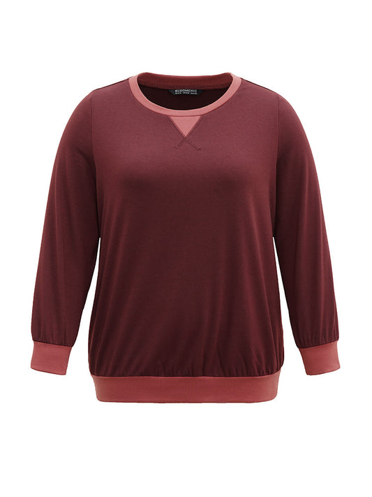 Contrast Patchwork Stitch Detail Elastic Cuffs Sweatshirt