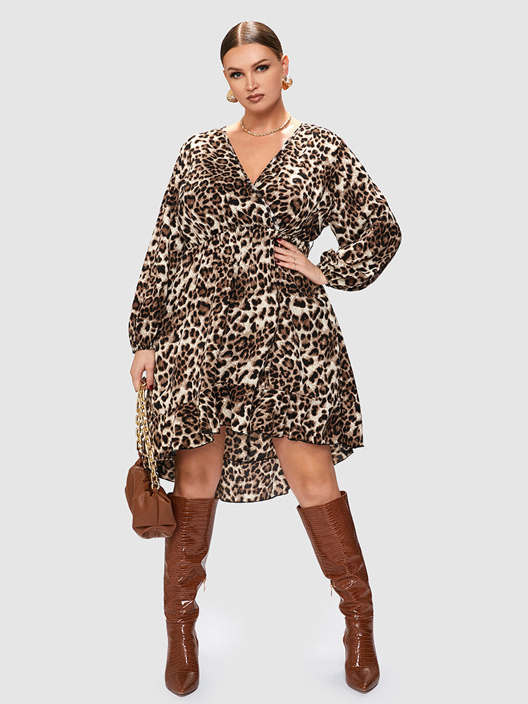 Leopard Ruffle Irregular Hem Dress