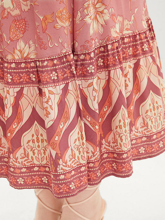 Bandana Print Split Ruffle Sleeve Pocket Button Detail Dress