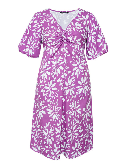 Floral Print Puff Sleeve Pocket Twist Front Dress