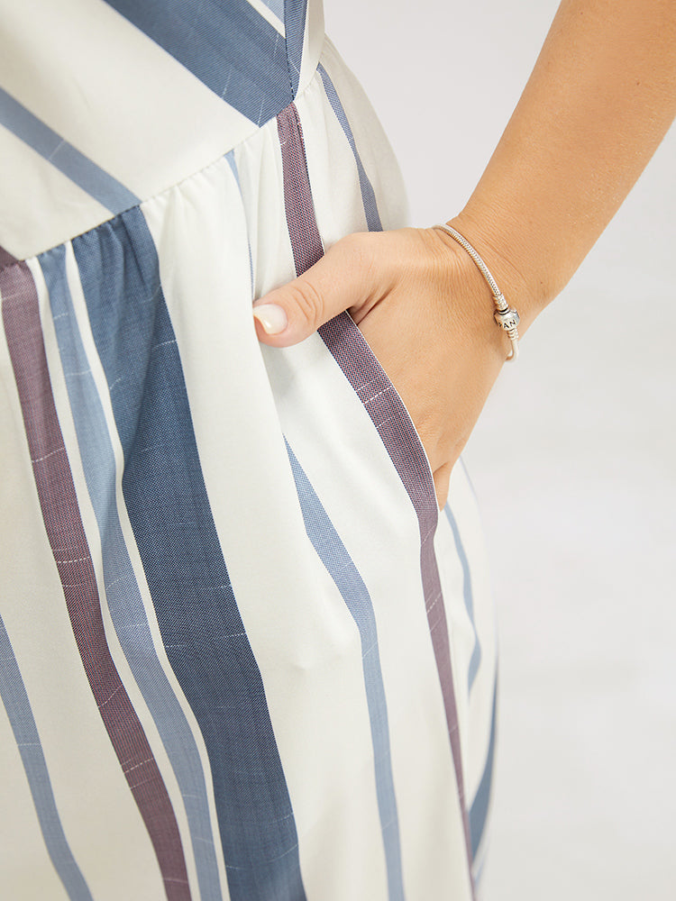 Striped Geometric Pocket Contrast Halter Neck Jumpsuit