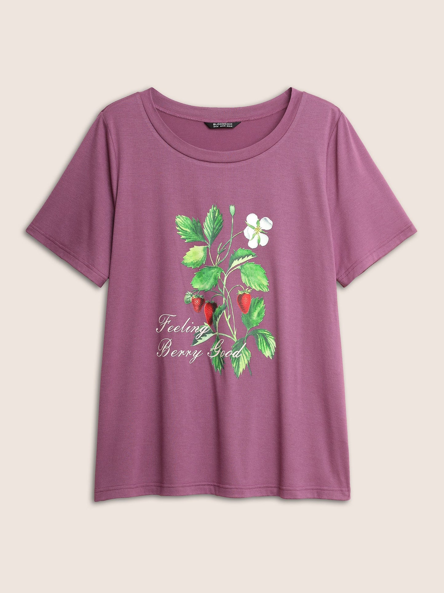 Strawberry Print Round Neck T-shirt