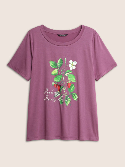 Strawberry Print Round Neck T-shirt
