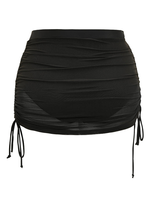 Ruched Mesh Patchwork Drawstring Side Swim Bottom