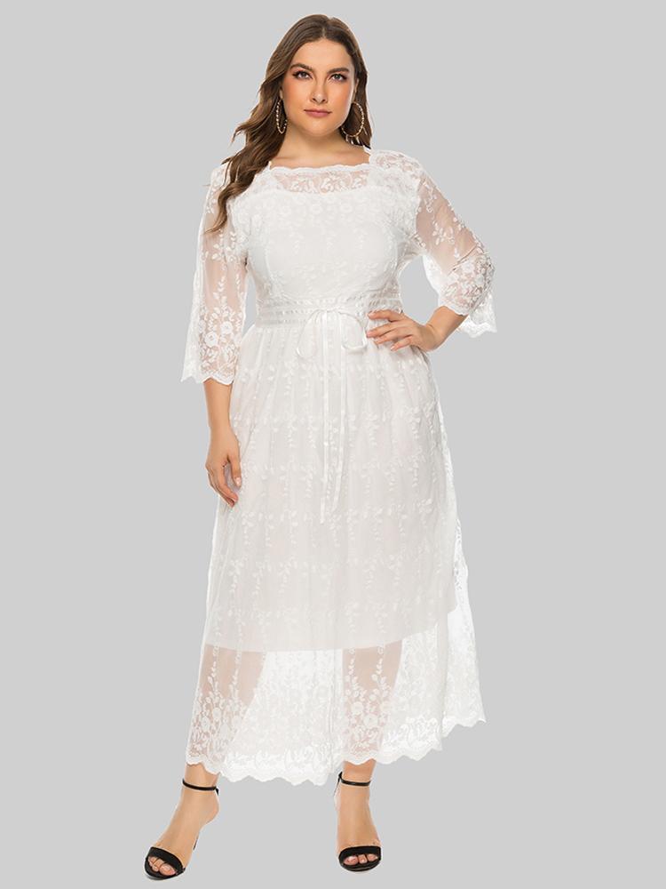 Elegant Lace Half Sleeve Maxi Dress