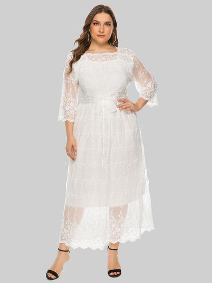 Elegant Lace Half Sleeve Maxi Dress