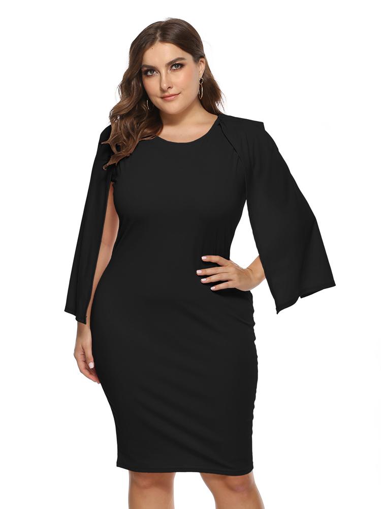 Split Sleeve Round Neck Solid Dress