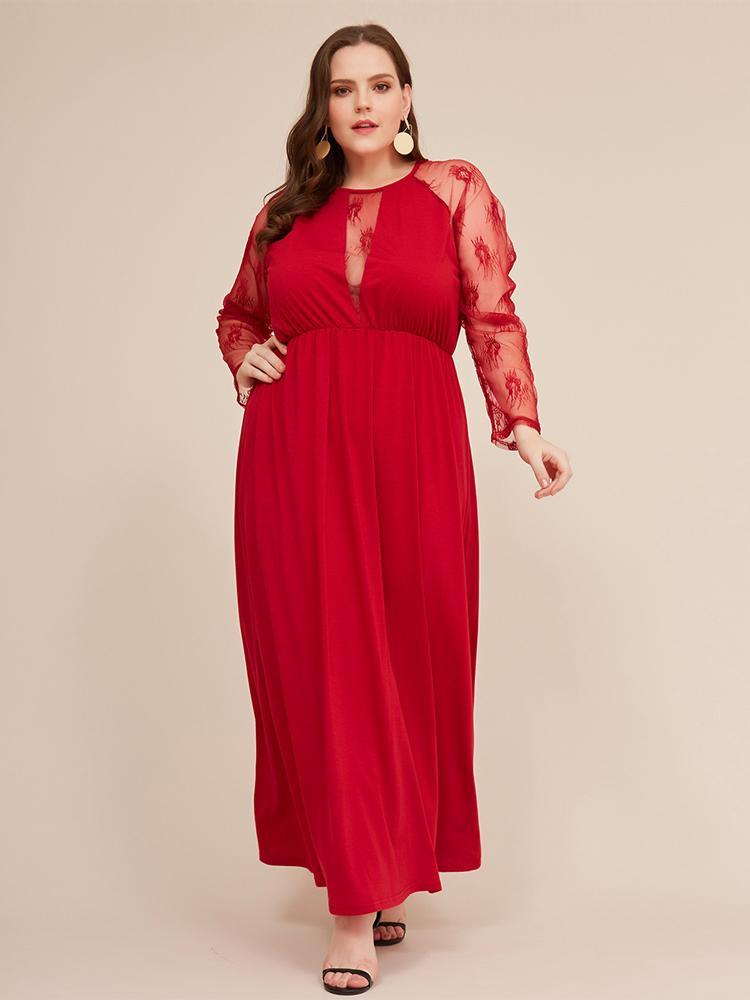 Elegant Deep V-neck Sheer sleeve Maxi Dress