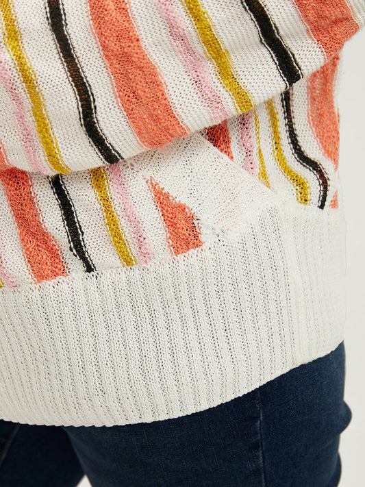 Striped Contrast Big Belly Yarn Surplice Neck Knit Top