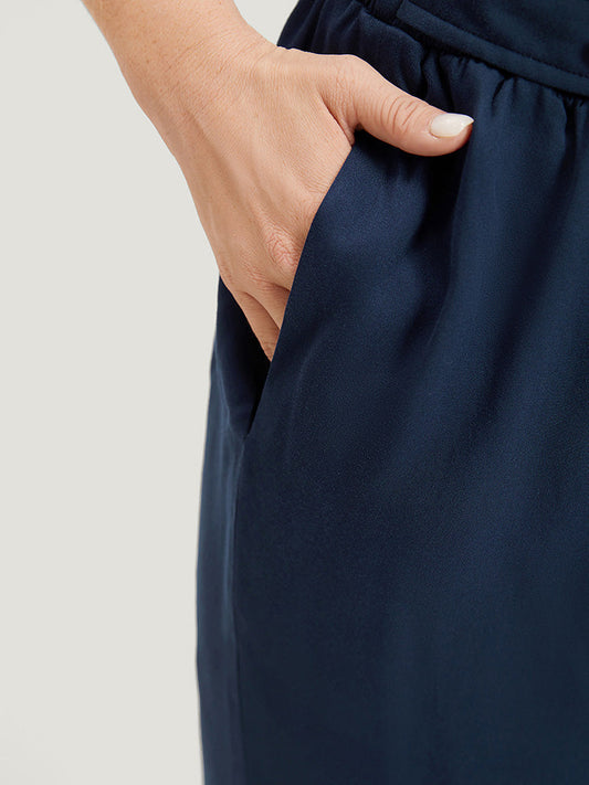 Plain Pocket Paperbag Waist Button Detail Pants