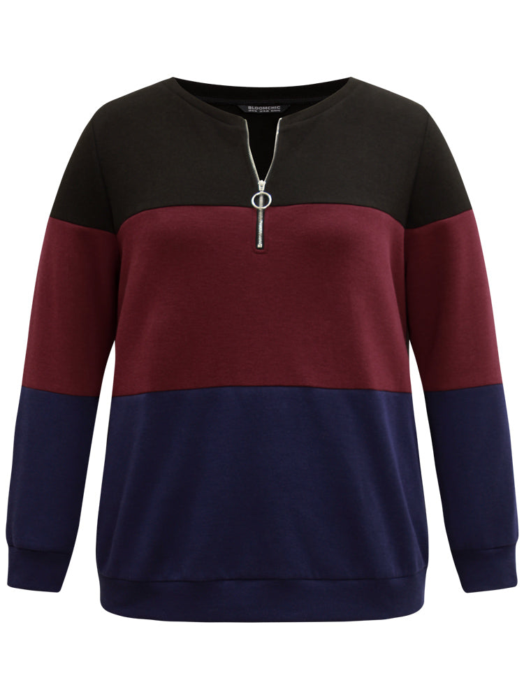 Colorblock Contrast O Ring Zipper Sweatshirt