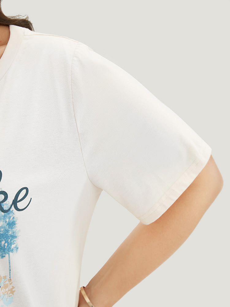 Letter & Graphic Print Round Neck T-shirt