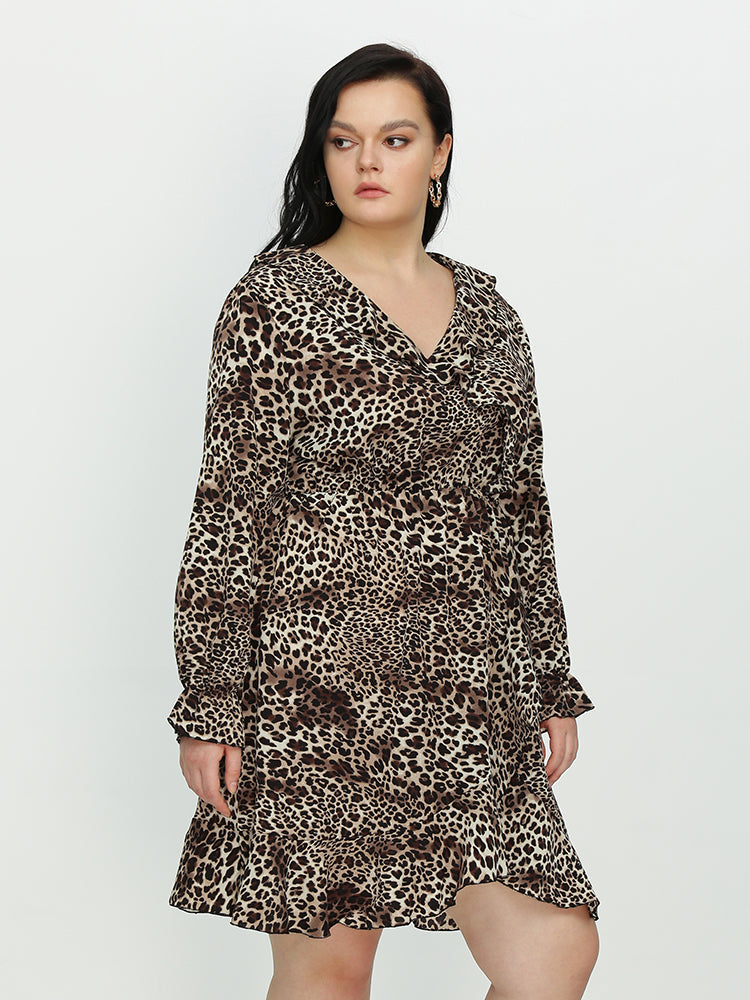 Ruffle Hem Leopard Dress