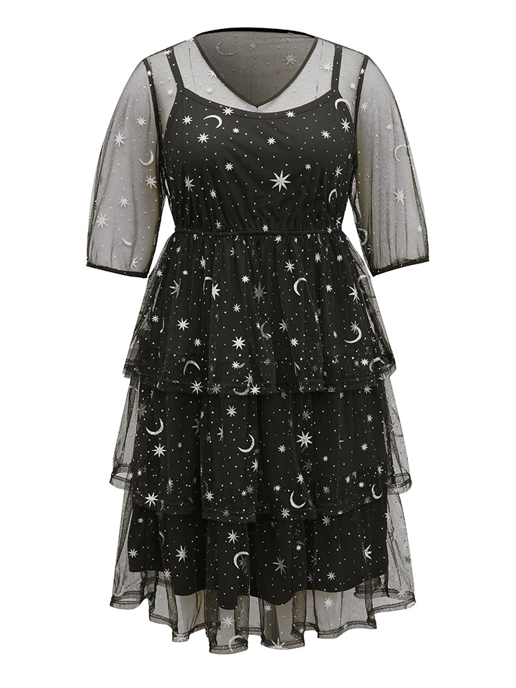Crochet Lace Mesh Moon & Star Dress