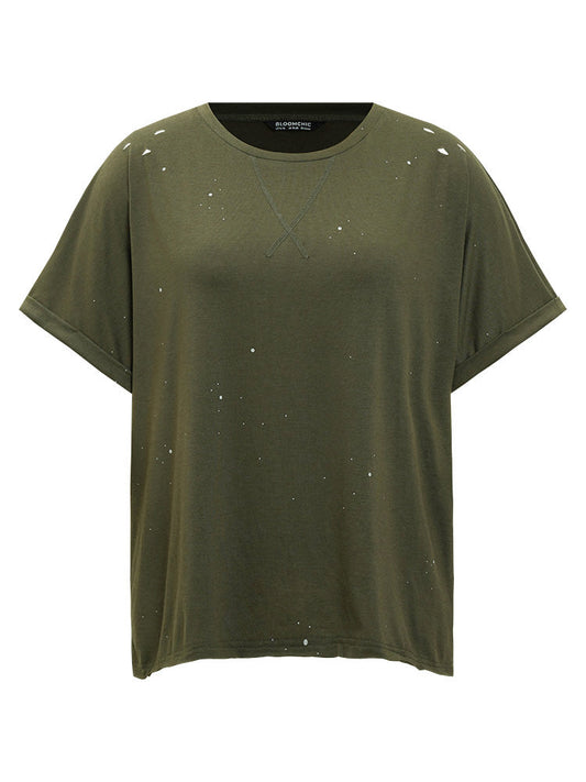 Plain Ripped Detail Crew Neck T-shirt