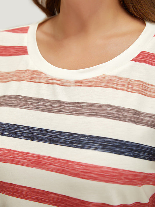 Rainbow Striped Print Crew Neck T-shirt