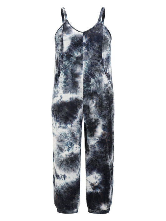 Tie Dye Pocket Patchwork Cami Jumpsuit