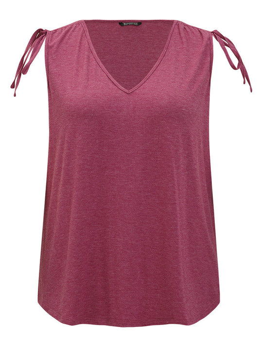 Plain V Neck Drawstring Shoulder Tank Top