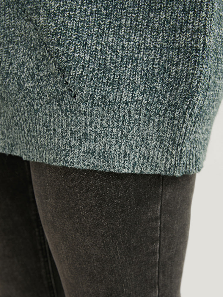 Solid Pointelle Knit Round Neck Cut Out Heather Knit Top