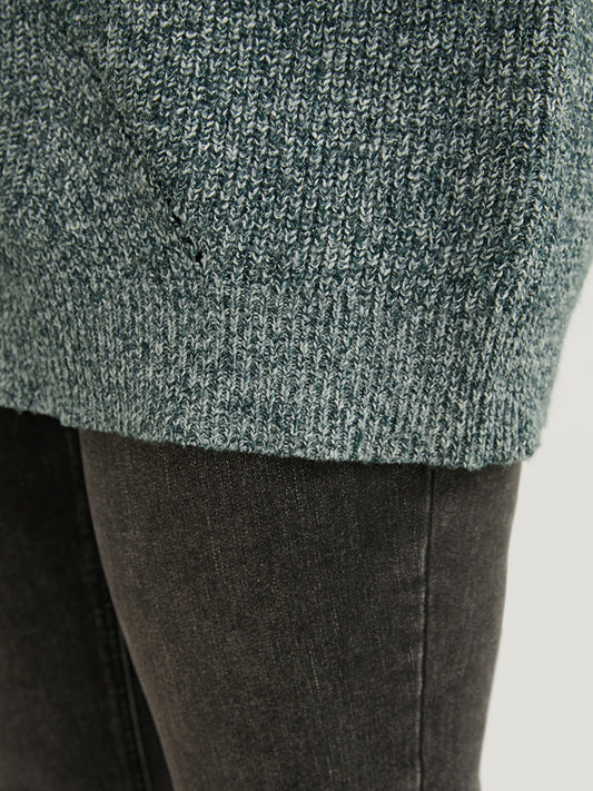 Solid Pointelle Knit Round Neck Cut Out Heather Knit Top