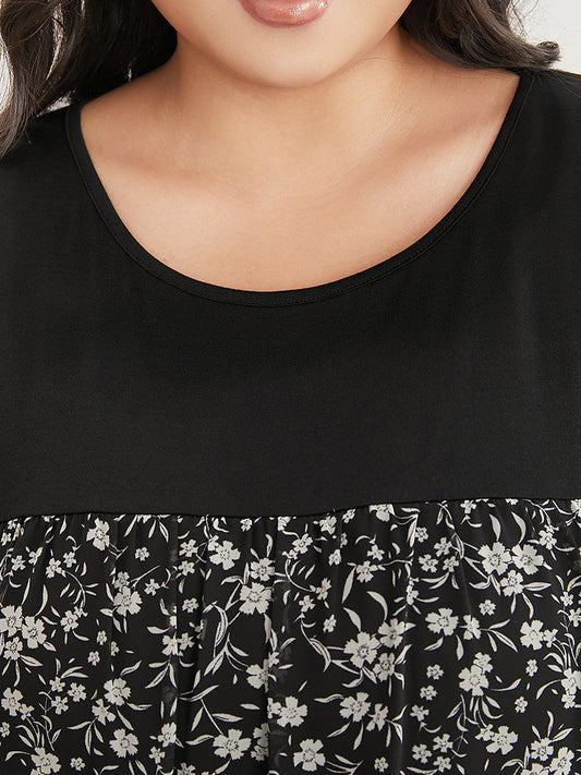 Ditsy Floral Patchwork Round Neck T-shirt