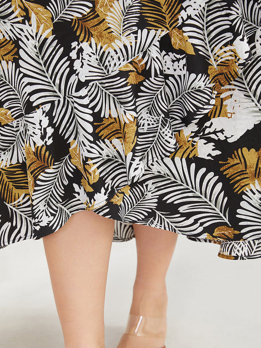 Tropical Print Pocket Adjustable Straps Ruffle Hem Cami Dress