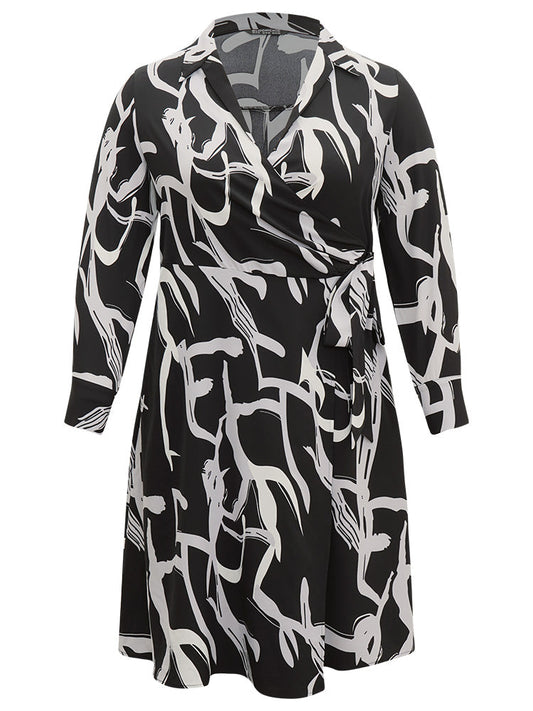 Geometric Print Pocket Wrap Ties Dress