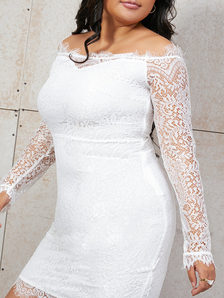 Off Shoulder Contrast Lace Bodycon Dress