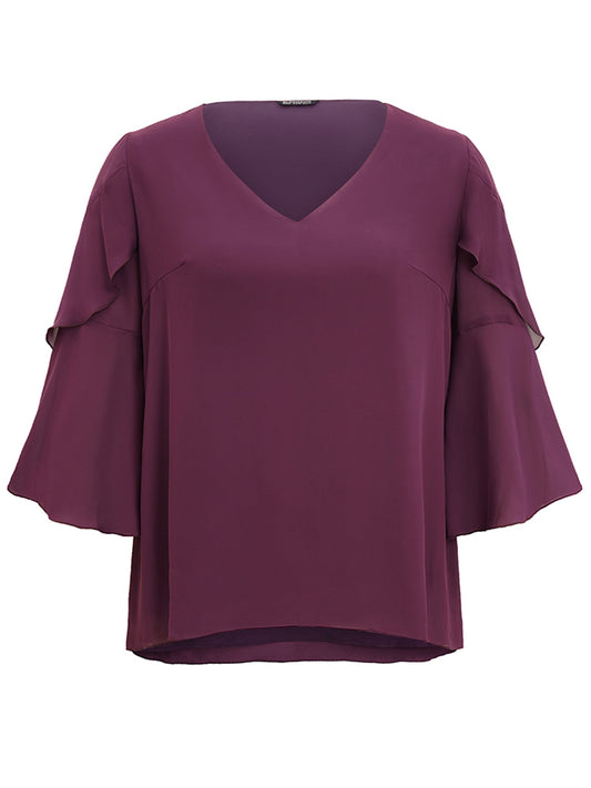 Anti-Wrinkle Tiered Flounce Sleeve Chiffon Blouse