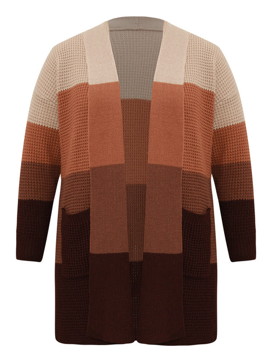 Colorblock Contrast Pocket Open Front Cardigan