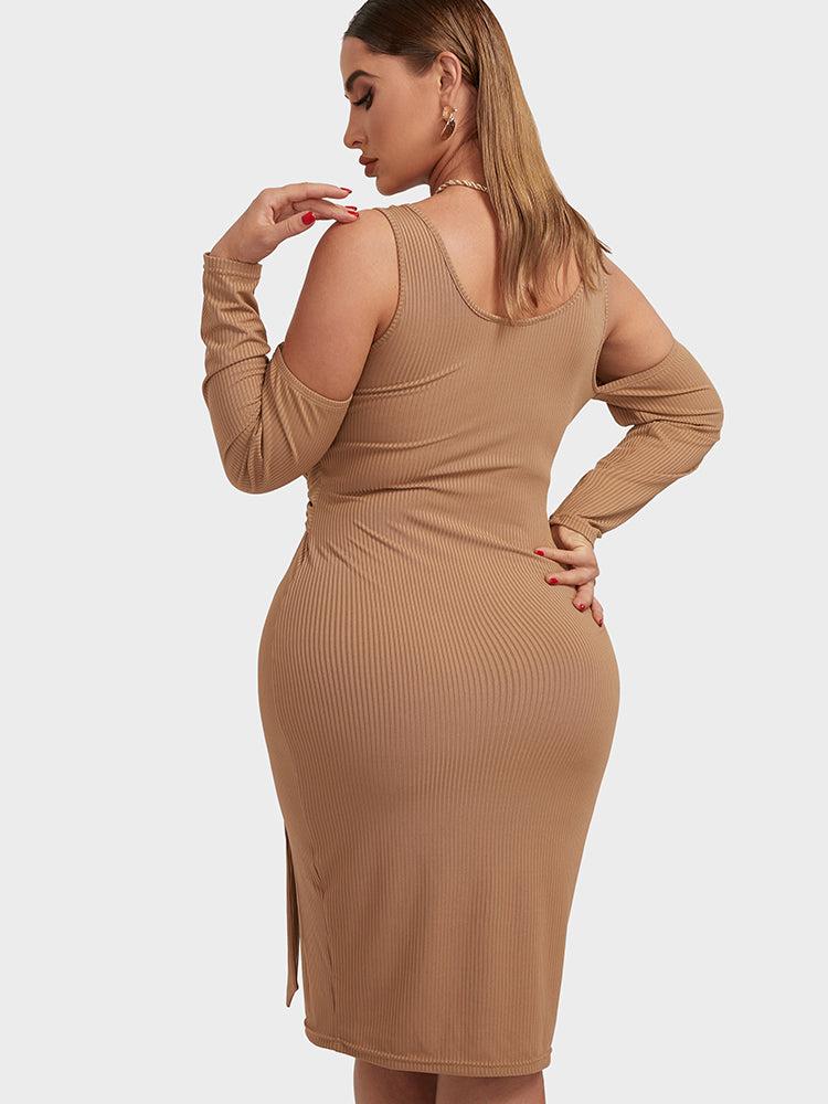 Cut Out Shoulder Knot Bodycon Dress