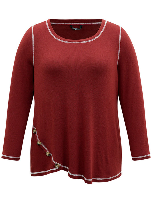 Contrast Trim Stitch Button Detail T-shirt