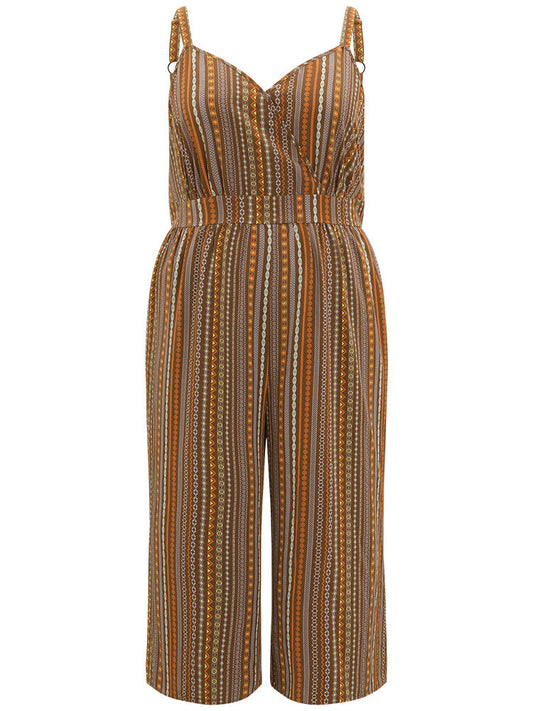 Bandana Print Pocket Adjustable Straps Wrap Cami Jumpsuit