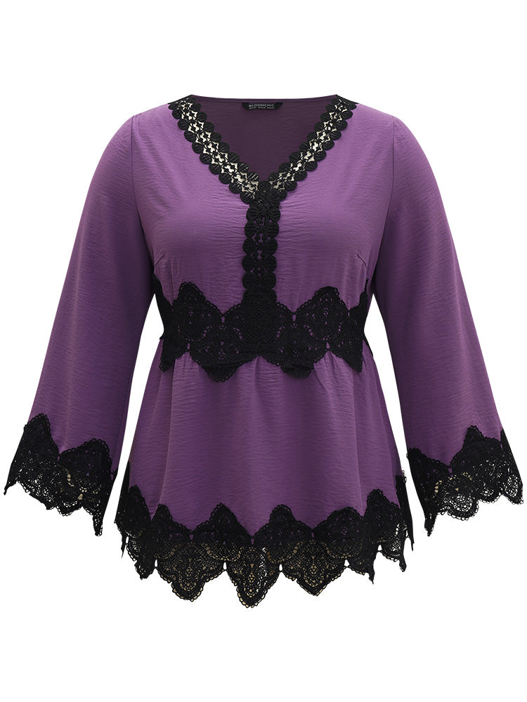 Halloween Plain Eyelet Lace Scalloped Trim Blouse