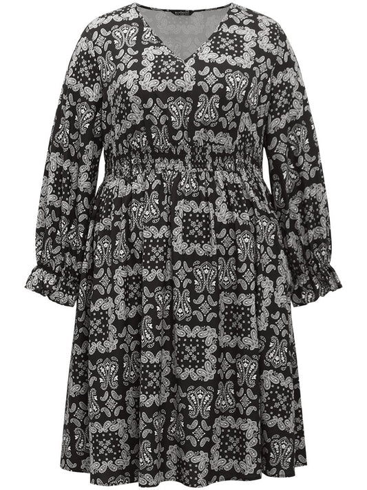 Moroccan Print Shirred Pocket Dress